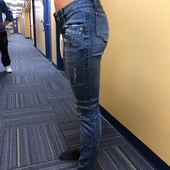 BALMAIN Women’s Biker Distressed Slim Zipper Jeans - Picture 6 of 7